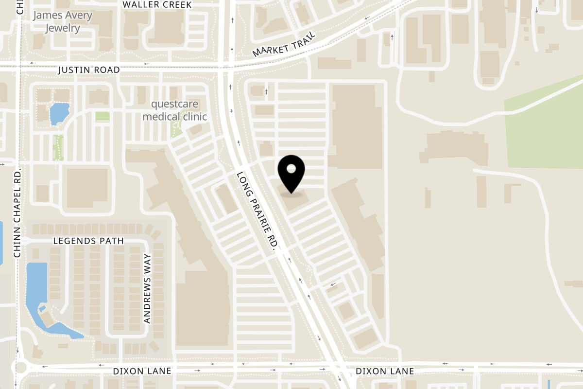 Map showing the location of Burgers & Brats on 6100 Long Prairie Rd #300 in Flower Mound
